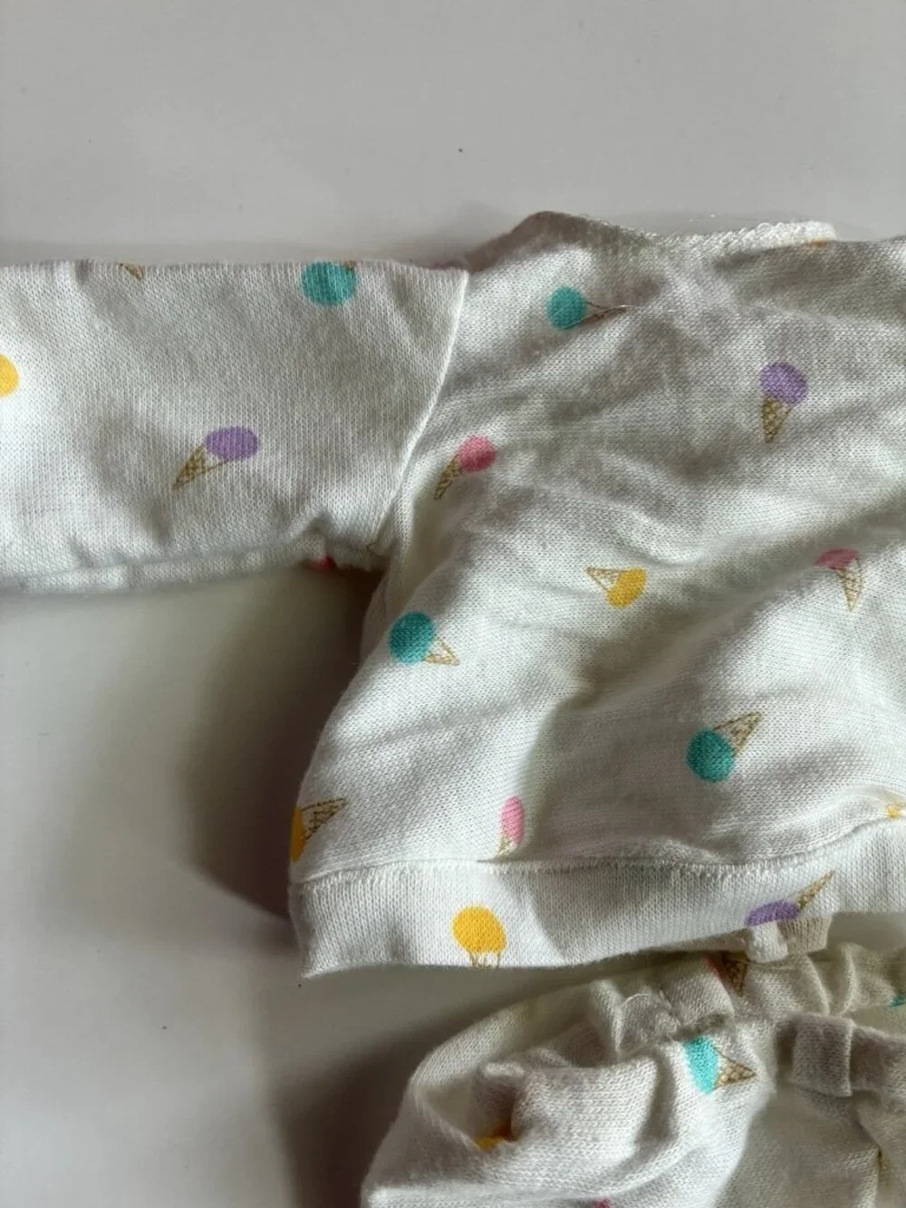 Vintage Doll Pajama Set Ice Cream Print White Lounge Outfit Clothes 2 Pc
